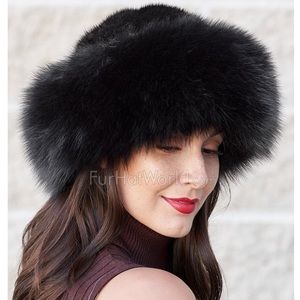 Genuine Fox trimmed Genuine Mink fur roller hat, black